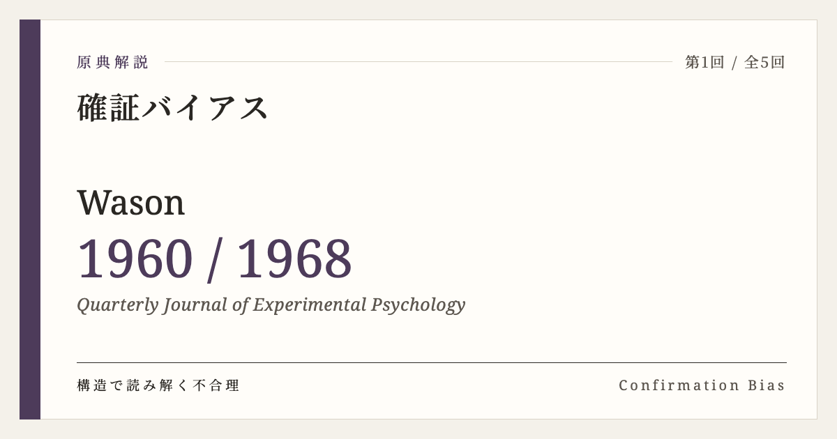 確証バイアス Wason 1960 / 1968 Quarterly Journal of Experimental Psychology