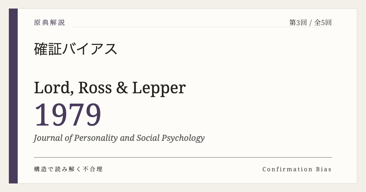 確証バイアス 第3回 Lord, Ross & Lepper (1979) Journal of Personality and Social Psychology